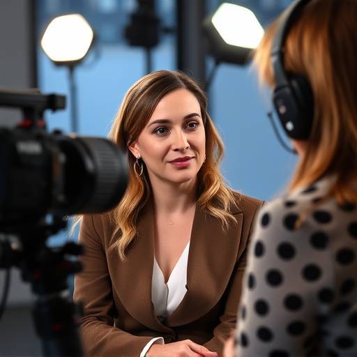 Am√©lie Dupont donnant une interview √† la t√©l√©vision.