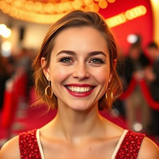 Am√©lie Dupont souriant sur le tapis rouge, image utilis√©e pour illustrer l'importance des alternatives textuelles.