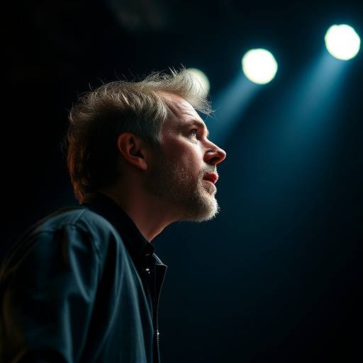 Luc Dubois sur sc√®ne, interpr√©tant un monologue intense lors d'une repr√©sentation th√©√¢trale.