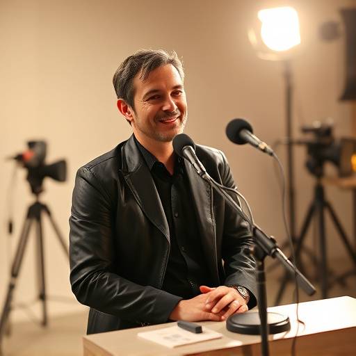 Pierre Leroy annon√§ant la sortie de son nouvel album lors d'une conf√©rence de presse.