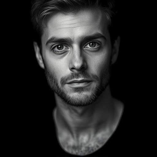 Portrait de Luc Dubois lors d'une s√©ance photo en noir et blanc.