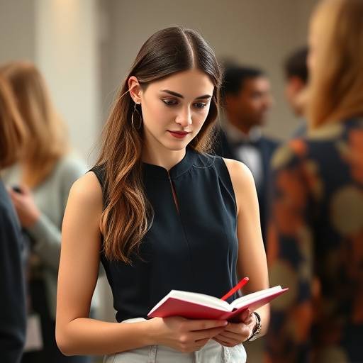 Sophie Martin assistant √† un d√©fil√© de mode, prenant des notes sur son carnet.